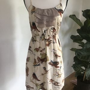Anthropologie Bird Print Stitch Slip Dress